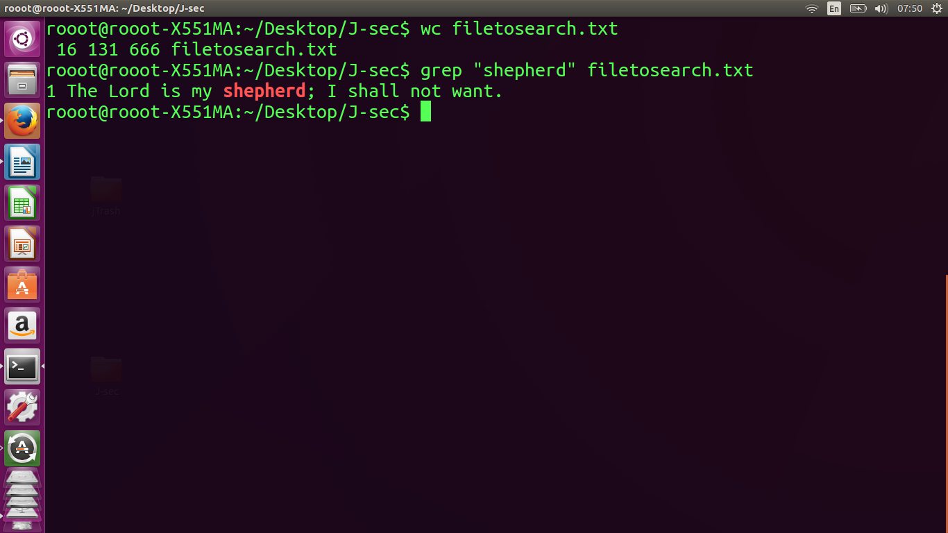 using grep command to search files